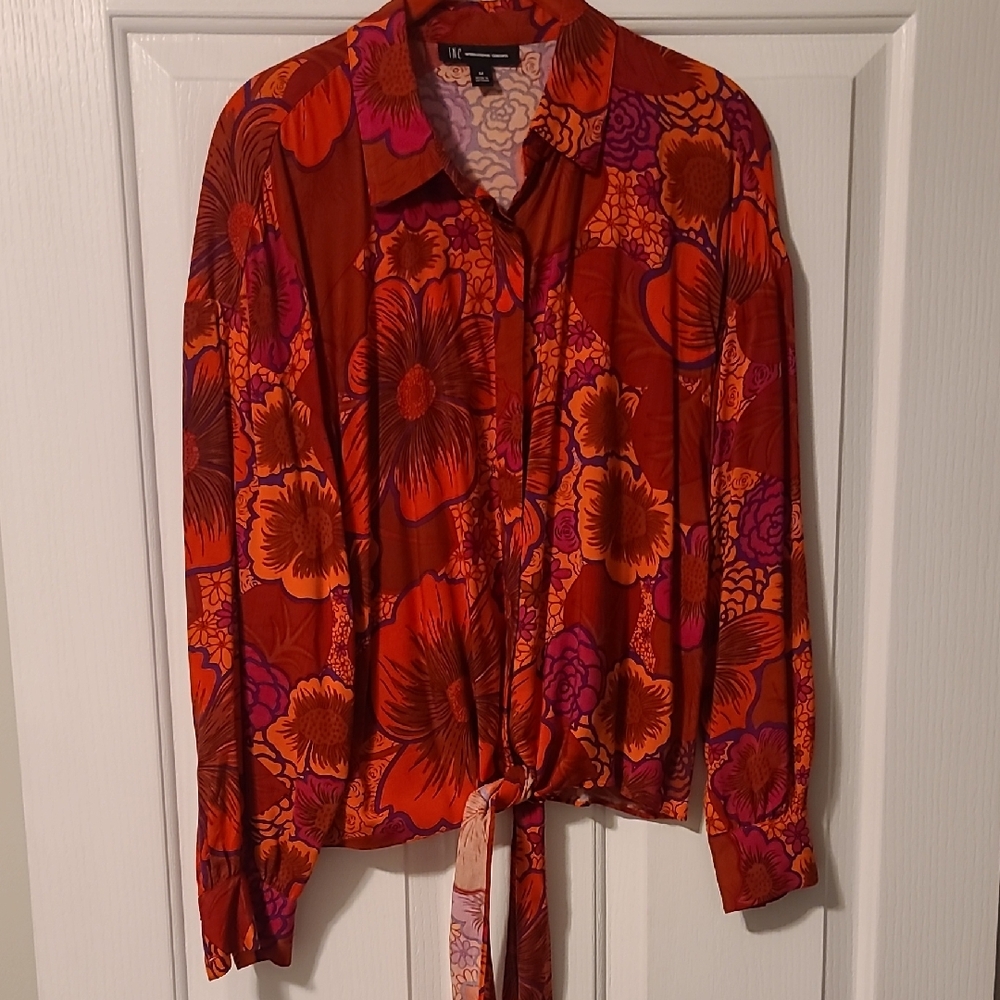 INC International Concepts Red and Pink Floral Blouse